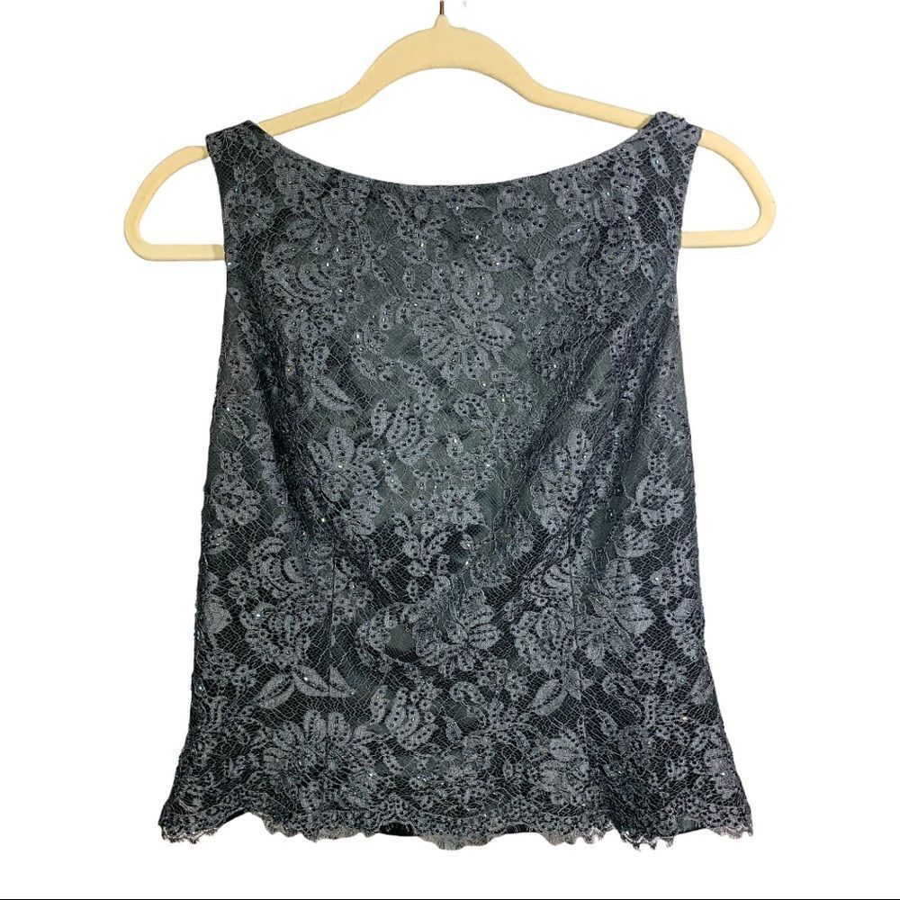 CARMEN MARC VALVO Women’s Evening/Formal Lace & Bead Sleeveless Top Black Size 8